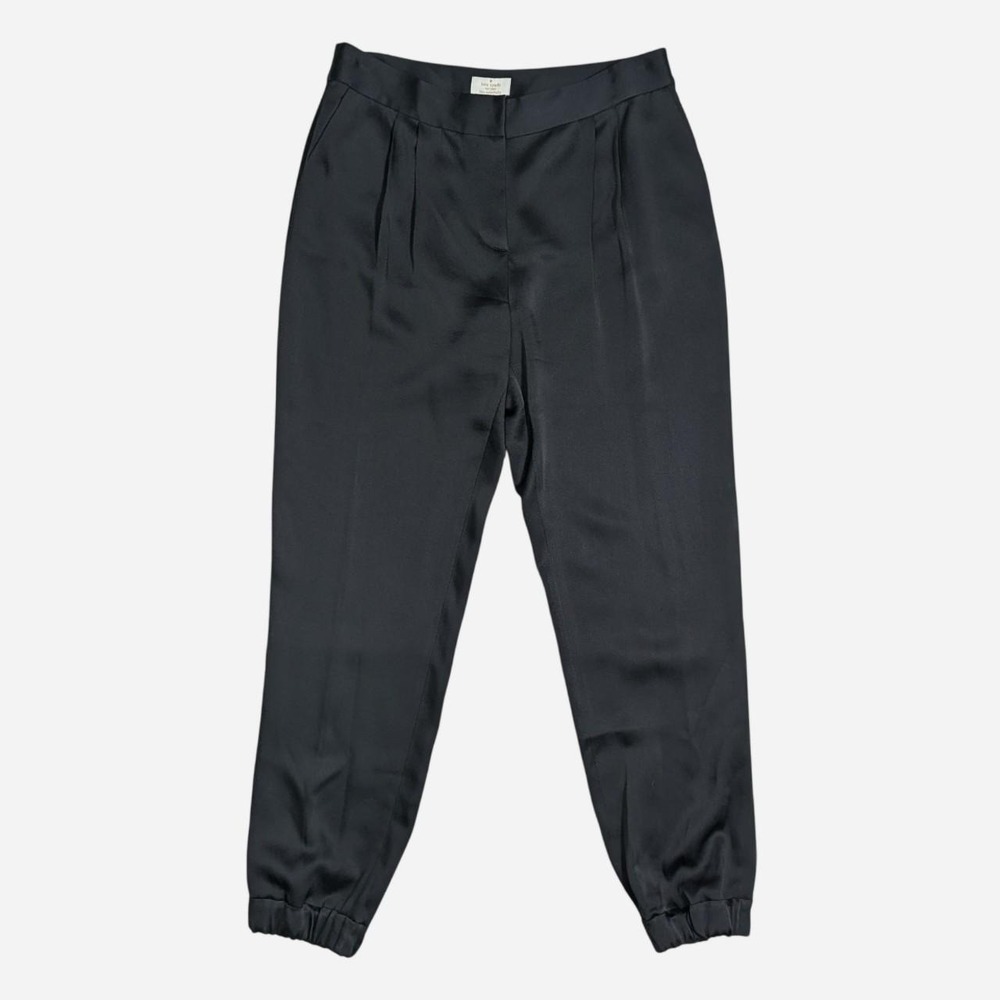 Kate Spade black pleated satin like joggers  Size 4 side pockets New With Tags